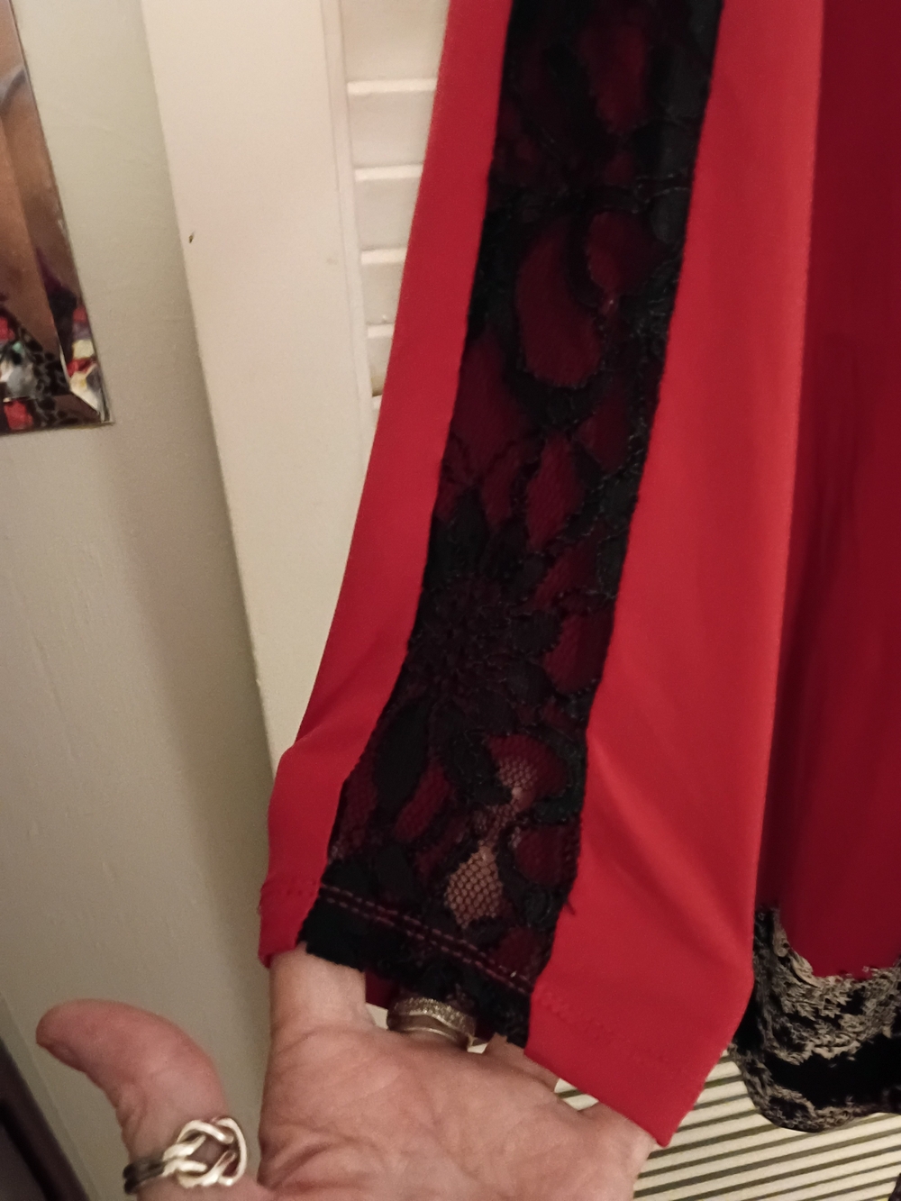 Style & Co. Red Long-Sleeve Shift Dress with Black Metallic Trim - Picture 5 of 8